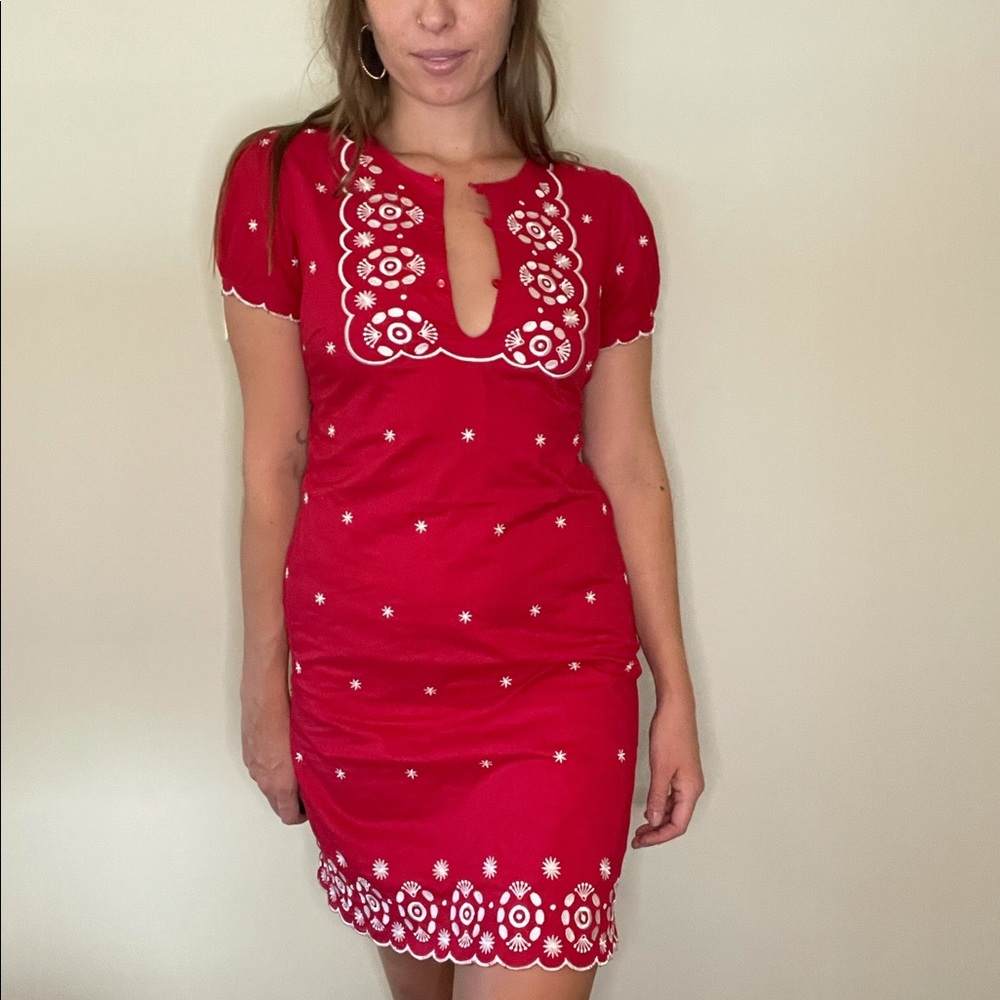 Red and white dress